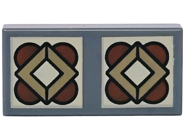 Tile 1 x 2 with 2 Tan Squares with Dark Tan Diamonds and Reddish Brown Semicircles Pattern: {тъмно каменно сив}