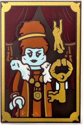 Tile 2 x 3 with Mayor Manor Mayor Portrait with Gold Frame, Key and Cat Hanging in Curtain Pattern: {бял}
