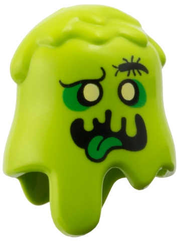 Minifigure, Headgear Head Cover, Slime with Black Insect and Mouth, Bright Green Tongue Rings Around Eyes Pattern: {ярко жълто-зелен}