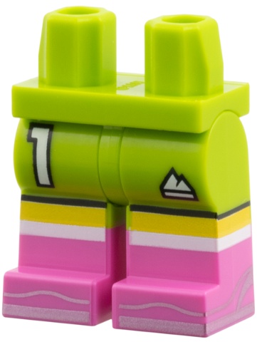 Hips and Legs with Molded Dark Pink Lower Legs / Boots and Printed White 1 and Sports Mountain Logo, Yellow Knees, Silver Soles Pattern: {ярко жълто-зелен}