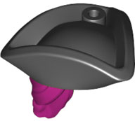 Minifigure, Hair Combo, Hair with Hat, Long Hair with Ponytail and Molded Black Pirate Tricorne Hat Pattern: {ярко червеникаво-виолетов}