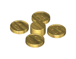 Minifigure, Utensil Coins on Sprue (10, 20, 30, 40) Type 1: {хромирано златист}