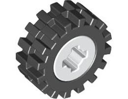Wheel 8mm D. x 6mm with Black Tire 15mm D. x 6mm Offset Tread Small (4624 / 3641): {бял}