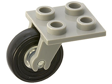Plate, Modified 2 x 2 Thin with Plane Single Wheel Holder and Trans-Clear Wheel with Black Tire 14mm D. x 4mm Smooth Small Single (2415 / 3464c01): {сив}