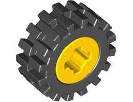 Wheel 8mm D. x 6mm with Black Tire 15mm D. x 6mm Offset Tread Small (4624 / 3641): {ярко жълт}