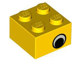 Brick 2 x 2 with Eye with White Pattern on Two Sides, Offset: {ярко жълт}