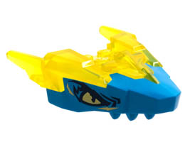 Dragon Head (Ninjago) Jaw Upper with Horns with Molded Dark Azure Face, Bright Light Yellow Eyes, and Dark Blue Highlights Pattern: {прозрачно жълт}