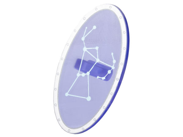 Minifigure, Shield Elliptical with Silver Border and Metallic Light Blue Orion Constellation Pattern: {прозрачно ярко синьо-виолетов}