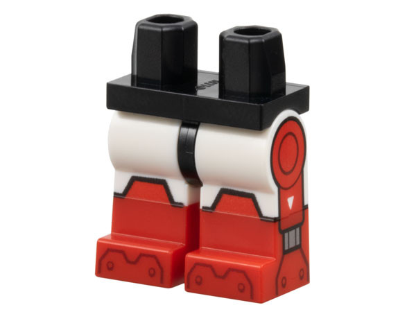 Hips and White Legs with Molded Red Lower Legs / Boots and Printed Red Trapezoid Boot Tops and Circles on Sides, Dark Red Toe Plates Pattern: {черен}
