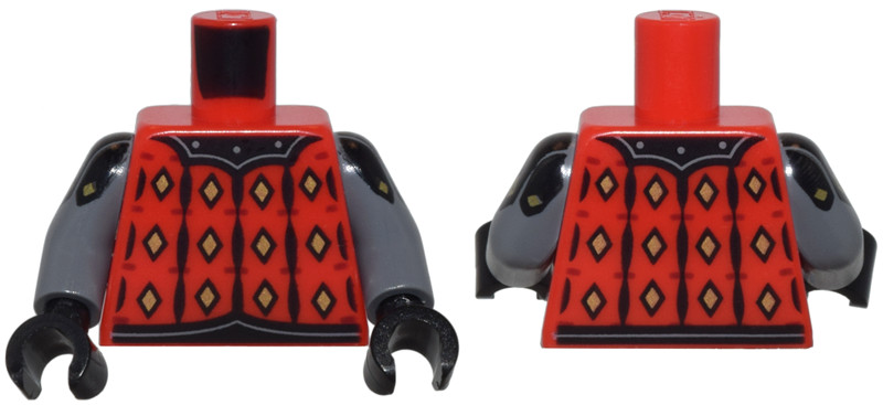 Red Torso Armor, Black Stripes, Gold Diamonds (Bat Lord Tunic) Pattern / Dark Bluish Gray Arms with Black Armor Pattern / Black Hands: {ярко червен}