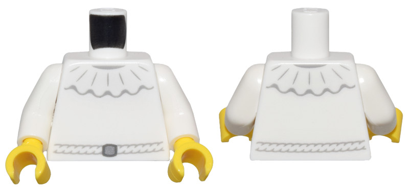 White Torso Dress with Wide Ruffled Collar and Dark Bluish Gray Rope Belt and Silver Buckle Pattern / White Arms / Yellow Hands: {бял}