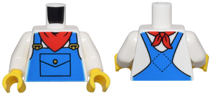 White Torso Blue Overalls, Pocket, Gold Buckles, and Red Bandana Pattern / White Arms / Yellow Hands: {бял}