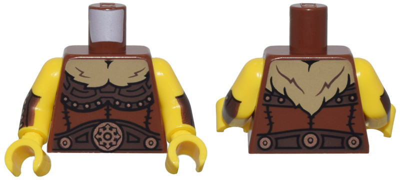 Reddish Brown Torso Dark Brown Armor, Copper Emblems and Dark Tan Fur Collar Pattern / Yellow Arms with Dark Brown Bracers Pattern / Yellow Hands: {червеникаво-кафяв}