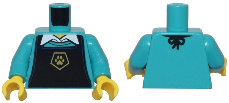 Torso Black Apron with Gold Pentagon and Paw Print over Shirt with White Collar Pattern / Dark Turquoise Arms / Yellow Hands: {ярко синьо-зелен}