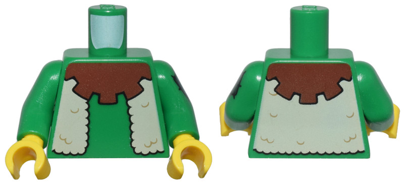 Green Torso Forestman Reddish Brown Collar and Tan Fur Vest Pattern / Green Arm Left with Patch Pattern / Green Arm Right / Yellow Hands: {тъмно зелен}
