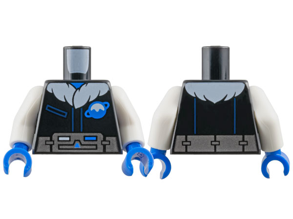 Torso Jacket with Dark Blue Pocket, White Fur Collar, and Blue Ice Planet Logo, Silver Utility Belt Pattern / White Arms / Blue Hands: {черен}