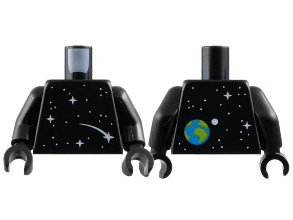 Torso with White Dots and Sparkles / Stars, Comet, Earth and Moon on Back Pattern / Black Arms / Black Hands: {черен}
