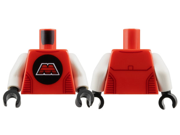 Torso Space M:Tron Logo Capital Letter M with White Border on Black Circle, Dark Red Collar and Panel Lines Pattern / White Arms / Black Hands: {ярко червен}