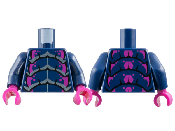 Torso Insect Exoskeleton Segments with Magenta and Metallic Light Blue Highlights Pattern / Dark Blue Arms / Magenta Hands: {земно син}