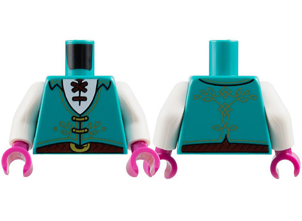 Torso Vest with Gold Filigree and Clasps, White Shirt with Dark Red Laces and Belt with Buckle Pattern / White Arms / Magenta Hands: {ярко синьо-зелен}