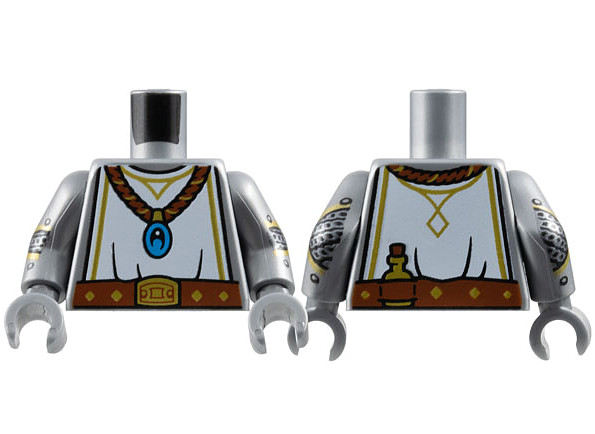 Torso White Surcoat, Reddish Brown Jewel Necklace and Belt, Gold Buckle and Trim Pattern / Flat Silver Arms with Armor and Chain Mail Pattern / Flat Silver Hands: {сребърно метален}