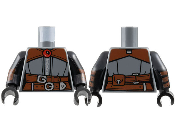 Torso Female Robe, Reddish Brown Shoulders, Belts, Silver Buckles and Trim, Red Jewel Pattern / Black Arms with Belts and Buckles Pattern / Black Hands: {тъмно каменно сив}