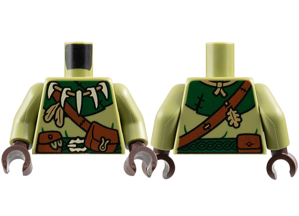 Torso Coat, Dark Green Collar, Reddish Brown Shoulder Belt and Pouches, Tan Bone Buckle, Tooth Necklace Pattern / Olive Green Arms / Dark Brown Hands: {топло златист}