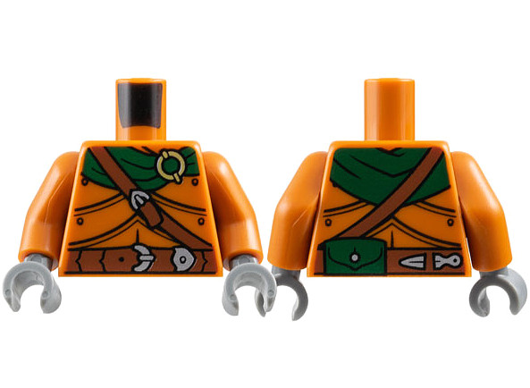 Torso Armor Plates, Dark Green Scarf, Gold Ring, Reddish Brown Belts, Silver Buckles, Pouch on Back Pattern / Dark Orange Arms / Dark Bluish Gray Hands: {тъмно оранжев}