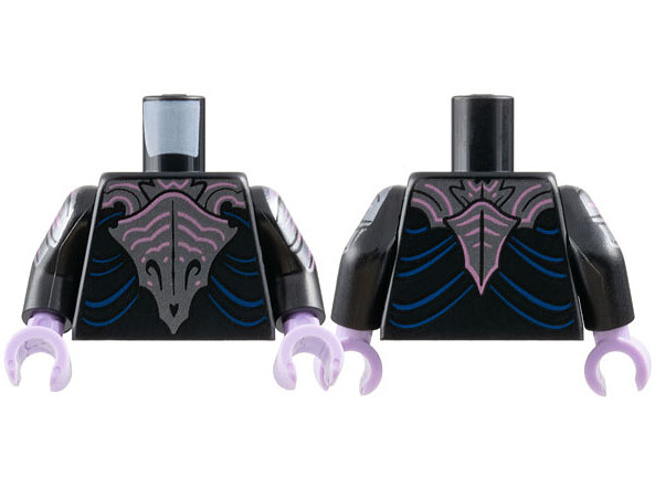 Torso Robe, Dark Silver Skull Armor, Metallic Pink Stripes, Dark Blue Gathers Pattern / Black Arms with Armor and Stripes Pattern / Lavender Hands: {черен}