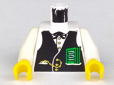 Torso Western Black Vest, Gold Fob and $100 Bills Pattern (Banker) / White Arms / Yellow Hands: {бял}