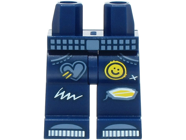 Hips and Legs with Sand Blue Belt, Jeans Pockets, and Shoes, Yellow Smile and Heart Patch, Ripped Knee, White Scribbles Pattern (BAM): {земно син}