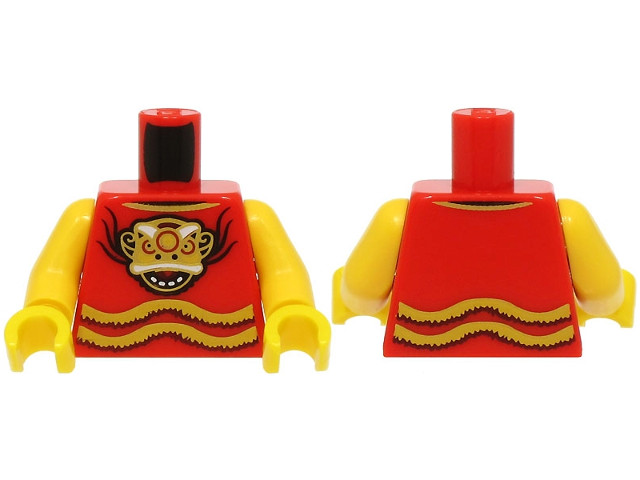 Torso Shirt with Yellow Fringe and Dragon Head with Open Mouth and Gold Mask Pattern (BAM) / Yellow Arms / Yellow Hands: {ярко червен}