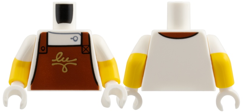 Torso Reddish Brown Apron, Gold 'lu' and Filigree Pattern / Yellow Arms with White Short Sleeves Pattern / White Hands: {бял}