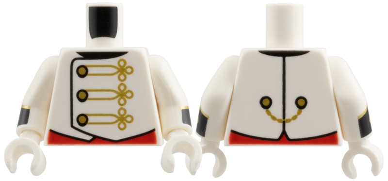 Torso Jacket, Gold Buttons and Piping, Red Cummerbund Pattern / White Arms with Black Cuff, Gold Button and Chevron Pattern, White Hands: {бял}