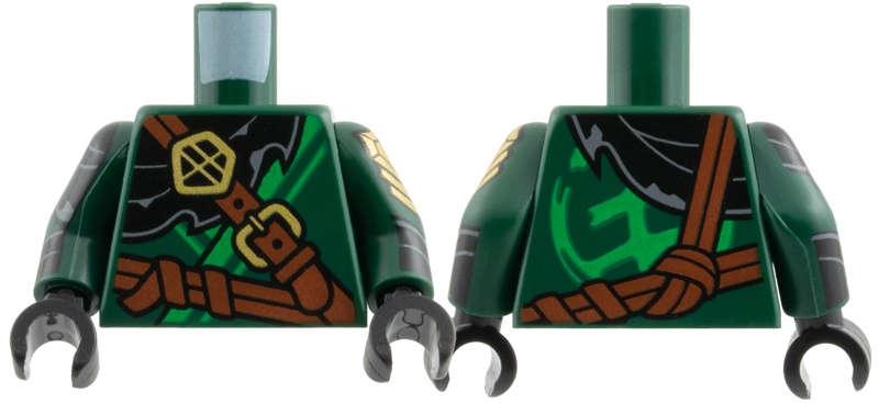 Torso Tunic, Bright Green Hem, Black Scarf, Reddish Brown Belts, Gold Buckle and Ornament Pattern / Dark Green Arms with Black Wrappings, Gold Armor Pattern / Black Hands: {земно зелен}
