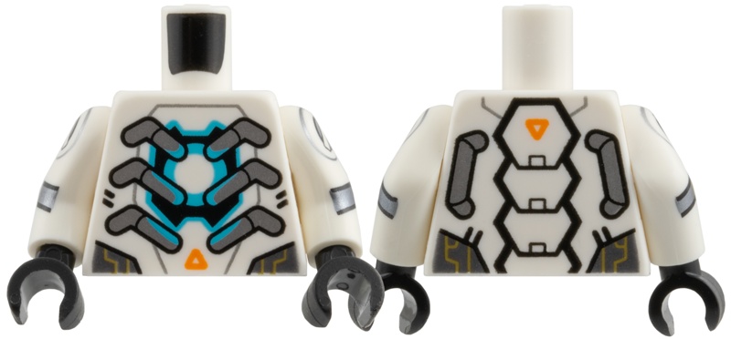 Torso Armor, Silver Tubes, Medium Azure Circle, Orange Triangle Pattern / White Arms with Circle and Silver Chevron Pattern / Black Hands: {бял}