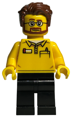LEGO Store Employee, Black Legs, Beard and Glasses, Reddish Brown Tousled Hair – БРИКЛИНК ДЕЗАЙНЕРСКА ПРОГРАМА
