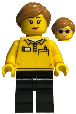 LEGO Store Employee, Female, Ponytail, Black Legs – БРИКЛИНК ДЕЗАЙНЕРСКА ПРОГРАМА
