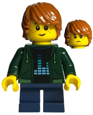 Child - Boy, Dark Green Hoodie, Dark Blue Short Legs, Dark Orange Tousled Hair, Freckles – БРИКЛИНК ДЕЗАЙНЕРСКА ПРОГРАМА