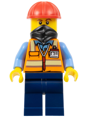 Construction Worker - Male, Orange Safety Vest with Reflective Stripes, Dark Blue Legs, Red Construction Helmet, Black Bandana – БРИКЛИНК ДЕЗАЙНЕРСКА ПРОГРАМА