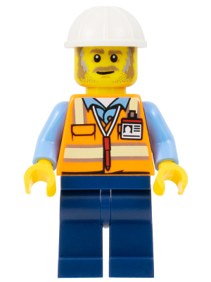 Construction Foreman - Male, Orange Safety Vest with Reflective Stripes, Dark Blue Legs, White Construction Helmet – БРИКЛИНК ДЕЗАЙНЕРСКА ПРОГРАМА