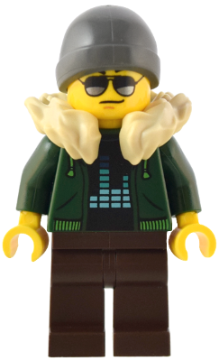 Traveler - Male, Dark Green Hoodie, Dark Brown Legs, Tan Fur Collar, Dark Bluish Gray Beanie – БРИКЛИНК ДЕЗАЙНЕРСКА ПРОГРАМА