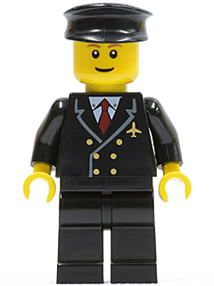 Airport - Pilot with Red Tie and 6 Buttons, Black Legs, Black Hat, Brown Eyebrows, Thin Grin – ГРАДСКИ