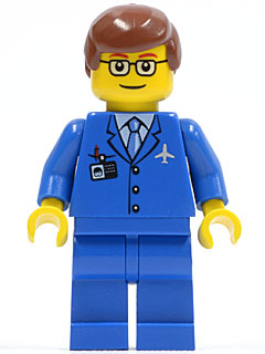 Airport - Blue 3 Button Jacket & Tie, Reddish Brown Male Hair, Glasses with Thin Eyebrow – ГРАДСКИ