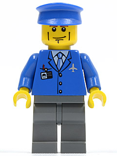 Airport - Blue 3 Button Jacket & Tie, Blue Hat, Dark Bluish Gray Legs, Vertical Cheek Lines – ГРАДСКИ