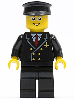 Airport - Pilot with Red Tie and 6 Buttons, Black Legs, Black Hat, Glasses, Open Mouth Smile – ГРАДСКИ