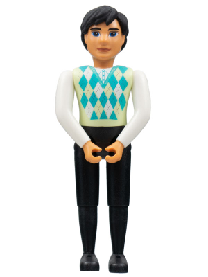Belville Male - Black Legs, White Arms, Light Lime / Turquoise / White Argyle Top, Black Hair – БЕЛВИЛ