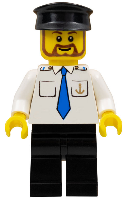 Boat Captain with Blue Tie and Anchor on Pocket, Black Hat, Brown Beard Rounded – ГРАДСКИ