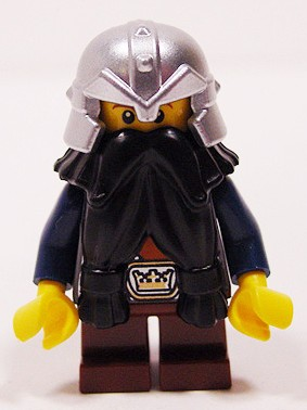 Fantasy Era - Dwarf, Black Beard, Metallic Silver Helmet with Studded Bands, Dark Blue Arms – ЗАМЪЦИ