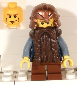 Fantasy Era - Dwarf, Dark Brown Beard, Copper Helmet with Studded Bands, Sand Blue Arms, Vertical Cheek Lines – ЗАМЪЦИ